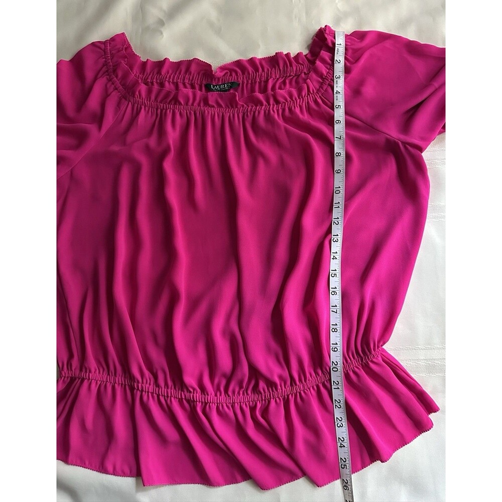 Lauren Ralph Lauren Women's Flowy Fuchsia Blouse - Size 1X Black Label Peplum - Picture 11 of 15